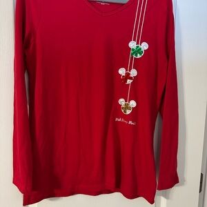 Disney Red V-Neck Top with Castle Logo